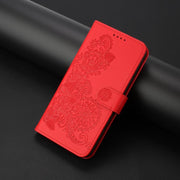 For iPhone 17 Pro Max Datura Flower Embossed Flip Leather Phone Case(Red)