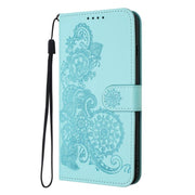 For iPhone 17 Pro Max Datura Flower Embossed Flip Leather Phone Case(Light Blue)
