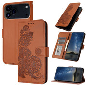 For iPhone 17 Pro Max Datura Flower Embossed Flip Leather Phone Case(Brown)