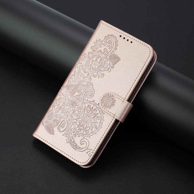 For iPhone 17 Pro Max Datura Flower Embossed Flip Leather Phone Case(Rose Gold)