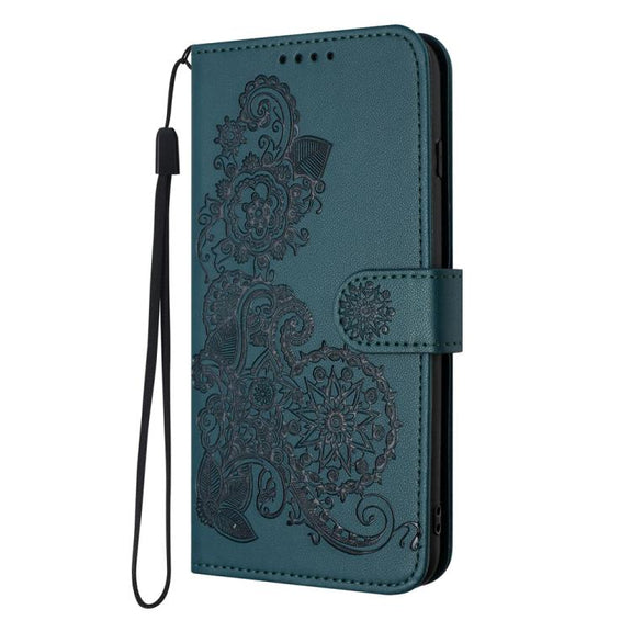 For iPhone 17 Pro Max Datura Flower Embossed Flip Leather Phone Case(Dark Green)