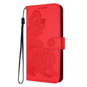 For iPhone 17 Pro Datura Flower Embossed Flip Leather Phone Case(Red)