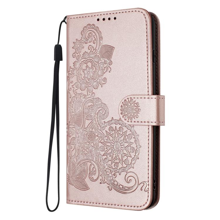 For iPhone 17 Pro Datura Flower Embossed Flip Leather Phone Case(Rose Gold)