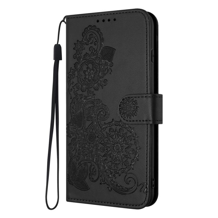 For iPhone 17 Pro Datura Flower Embossed Flip Leather Phone Case(Black)