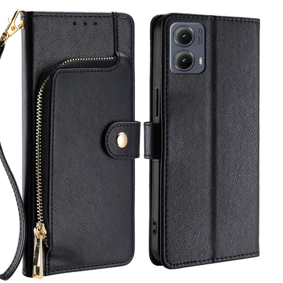 For Motorola Edge 5G 2024 Zipper Bag Leather Phone Case(Black)