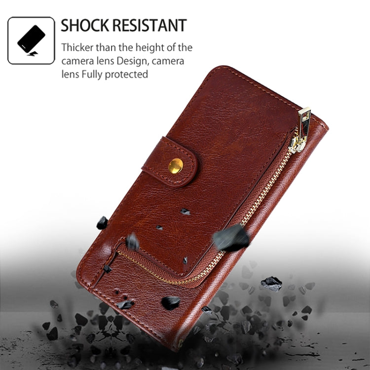 For Motorola Edge 5G 2024 Zipper Bag Leather Phone Case(Brown)