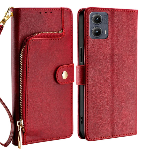 For Motorola Edge 5G 2024 Zipper Bag Leather Phone Case(Red)