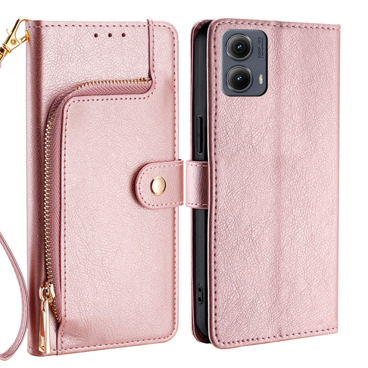 For Motorola Edge 5G 2024 Zipper Bag Leather Phone Case(Rose Gold)