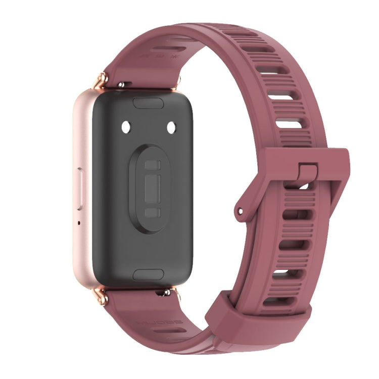 For Samsung Galaxy Fit 3 Mijobs Flat Hole Silicone Watch Band(Wine Red+Rose Gold)