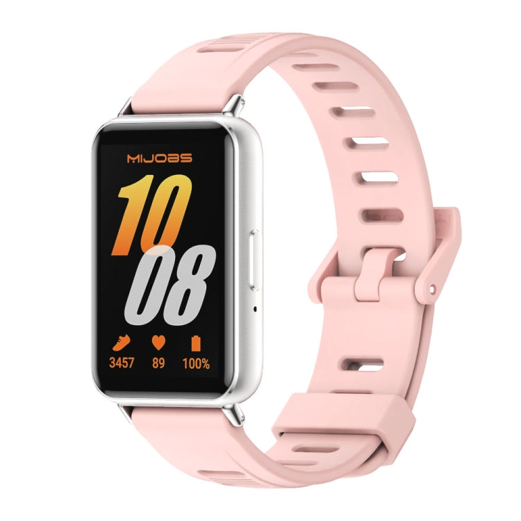 For Samsung Galaxy Fit 3 Mijobs Flat Hole Silicone Watch Band(Pink+Silver)