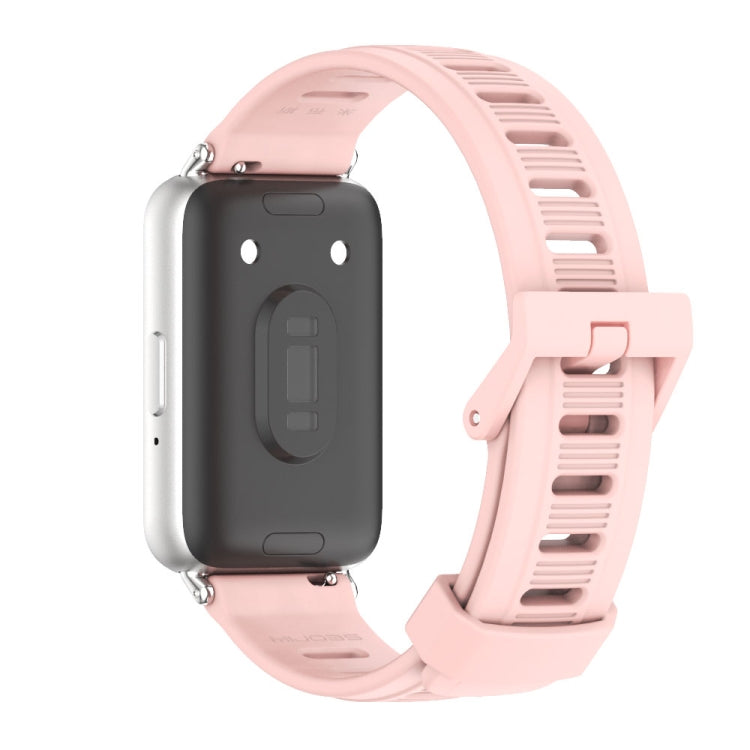 For Samsung Galaxy Fit 3 Mijobs Flat Hole Silicone Watch Band(Pink+Silver)