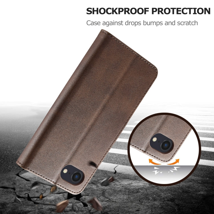 LC.IMEEKE Calf Texture Horizontal Flip Leather Case For iPhone 16e(Brown)