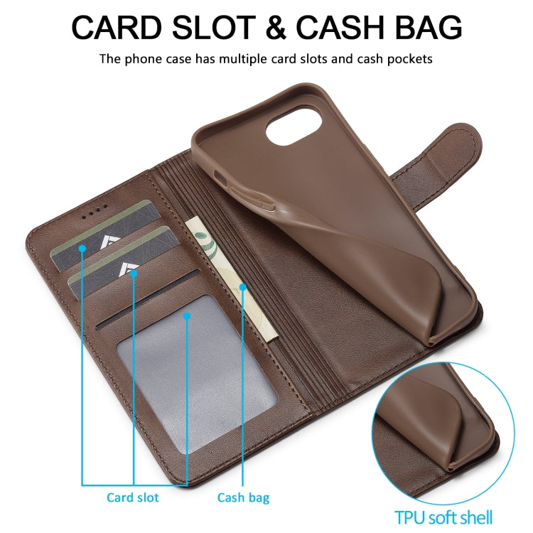 LC.IMEEKE Calf Texture Horizontal Flip Leather Case For iPhone 16e(Brown)
