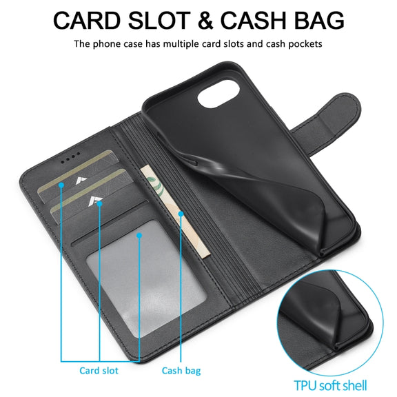 LC.IMEEKE Calf Texture Horizontal Flip Leather Case For iPhone 16e(Black)