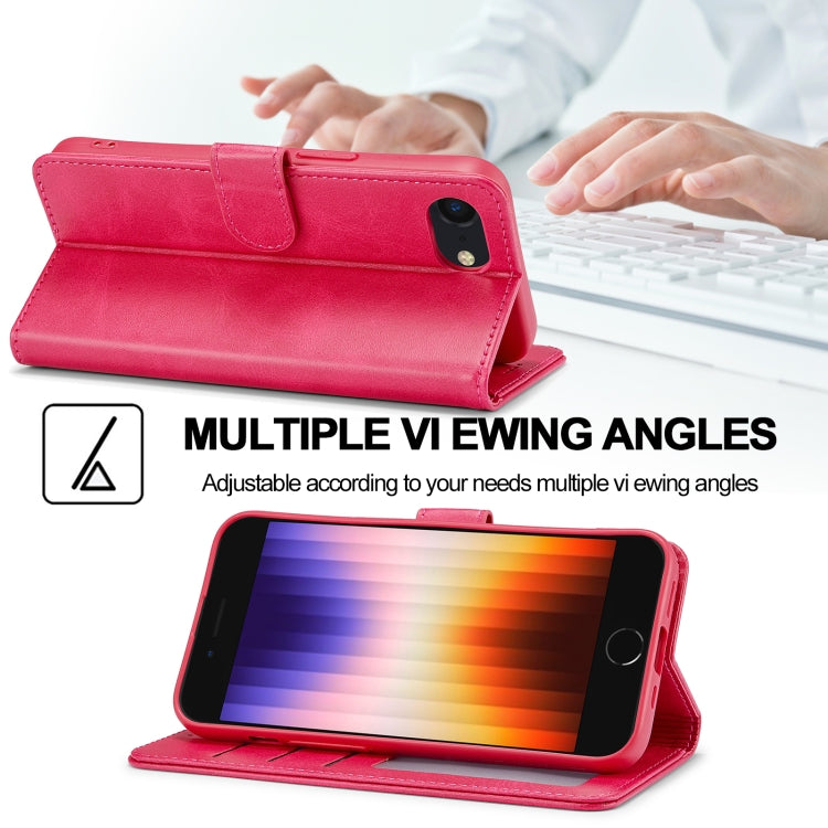 LC.IMEEKE Calf Texture Horizontal Flip Leather Case For iPhone 16e(Red)
