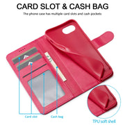 LC.IMEEKE Calf Texture Horizontal Flip Leather Case For iPhone 16e(Red)