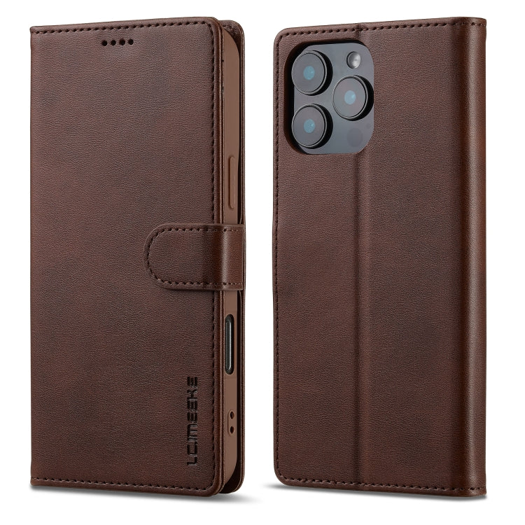 LC.IMEEKE Calf Texture Horizontal Flip Leather Case For iPhone 16 Pro Max(Brown)