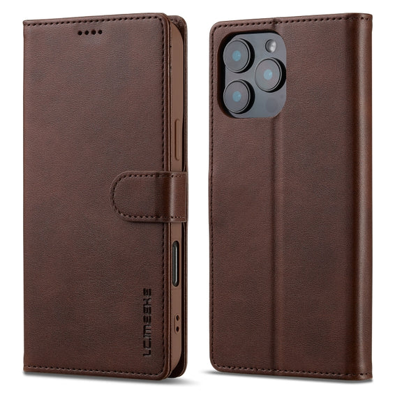 LC.IMEEKE Calf Texture Horizontal Flip Leather Case For iPhone 16 Pro Max(Brown)