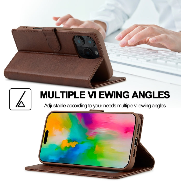 LC.IMEEKE Calf Texture Horizontal Flip Leather Case For iPhone 16 Pro Max(Brown)