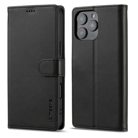 LC.IMEEKE Calf Texture Horizontal Flip Leather Case For iPhone 16 Pro Max(Black)