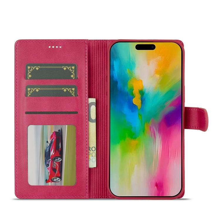 LC.IMEEKE Calf Texture Horizontal Flip Leather Case For iPhone 16 Pro Max(Red)