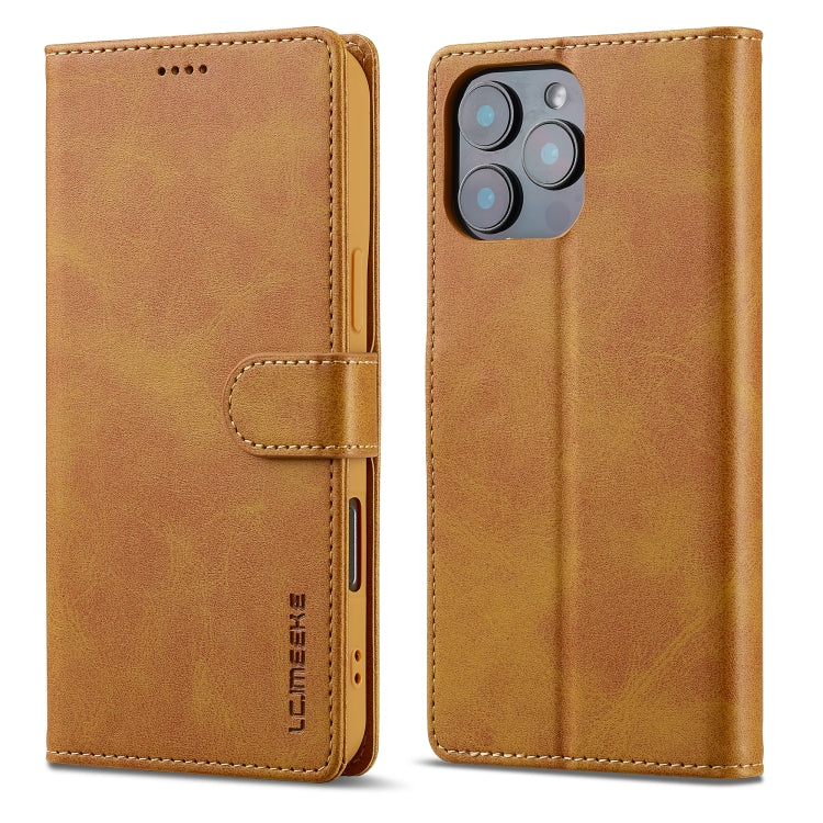 LC.IMEEKE Calf Texture Horizontal Flip Leather Case For iPhone 16 Pro Max(Yellow)