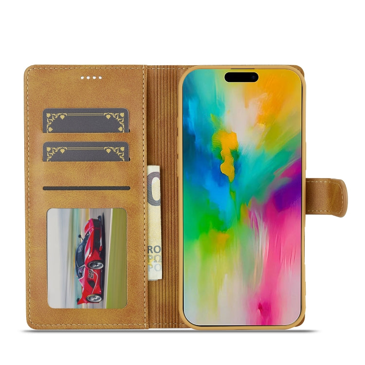 LC.IMEEKE Calf Texture Horizontal Flip Leather Case For iPhone 16 Pro Max(Yellow)