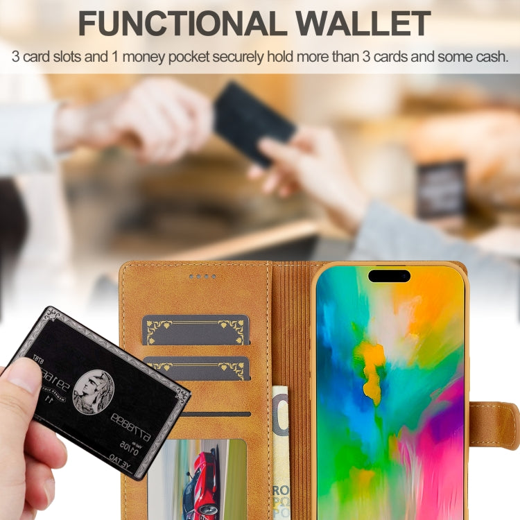 LC.IMEEKE Calf Texture Horizontal Flip Leather Case For iPhone 16 Pro Max(Yellow)