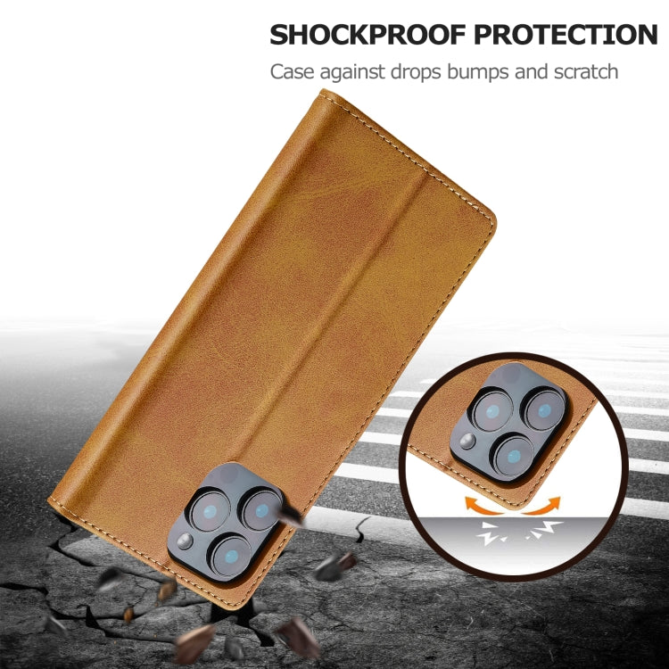 LC.IMEEKE Calf Texture Horizontal Flip Leather Case For iPhone 16 Pro Max(Yellow)