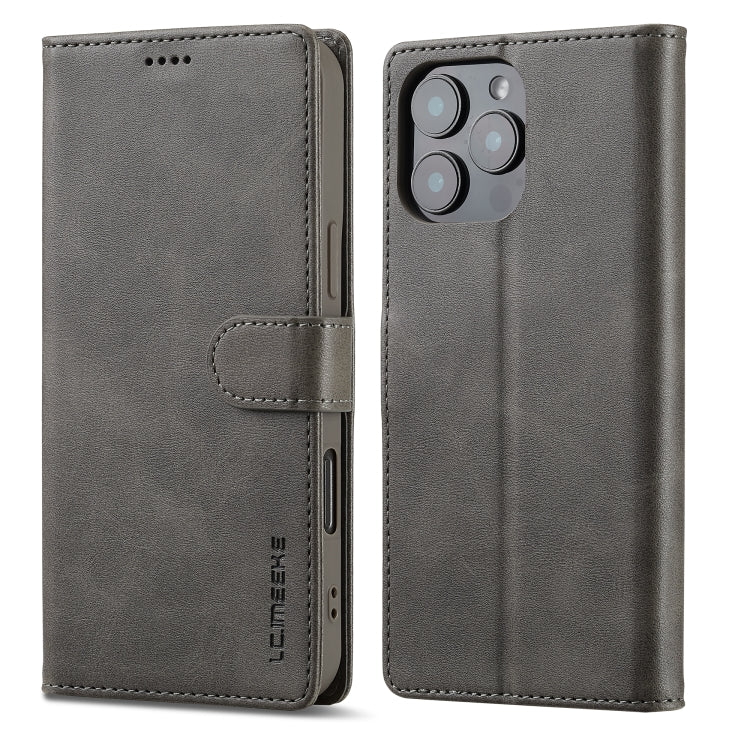 LC.IMEEKE Calf Texture Horizontal Flip Leather Case For iPhone 16 Pro Max(Grey)
