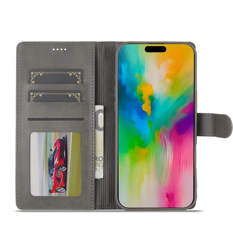 LC.IMEEKE Calf Texture Horizontal Flip Leather Case For iPhone 16 Pro Max(Grey)