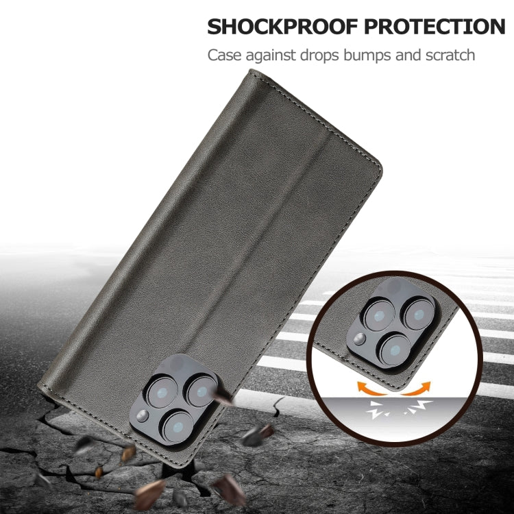LC.IMEEKE Calf Texture Horizontal Flip Leather Case For iPhone 16 Pro Max(Grey)