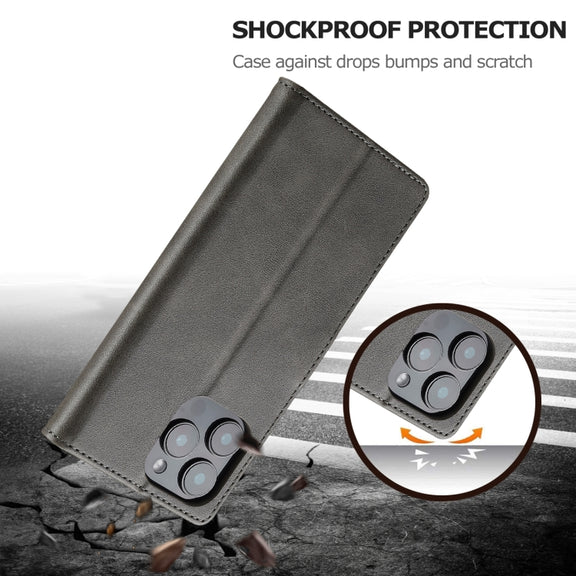 LC.IMEEKE Calf Texture Horizontal Flip Leather Case For iPhone 16 Pro Max(Grey)