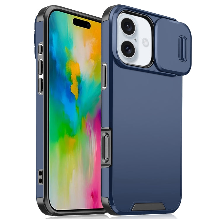 For iPhone 16 Plus Sliding Camshield TPU + PC Phone Case(Blue)