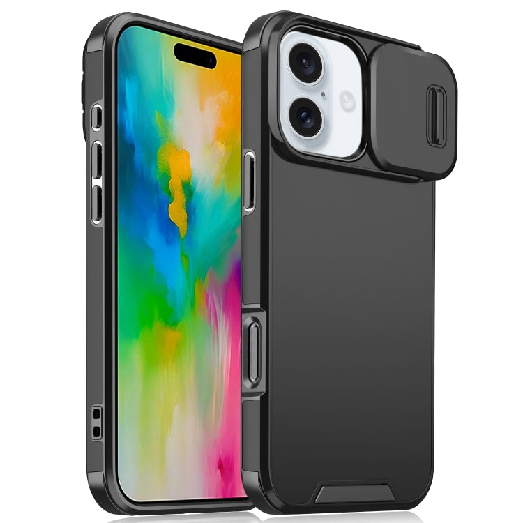 For iPhone 16 Sliding Camshield TPU + PC Phone Case(Black)