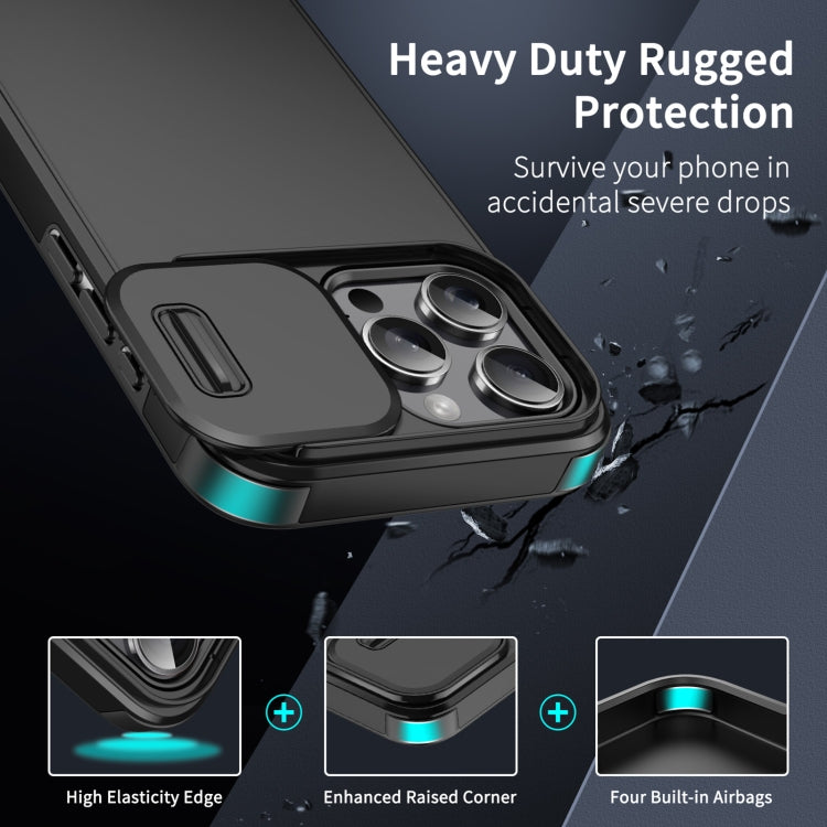 For iPhone 16 Sliding Camshield TPU + PC Phone Case(Black)