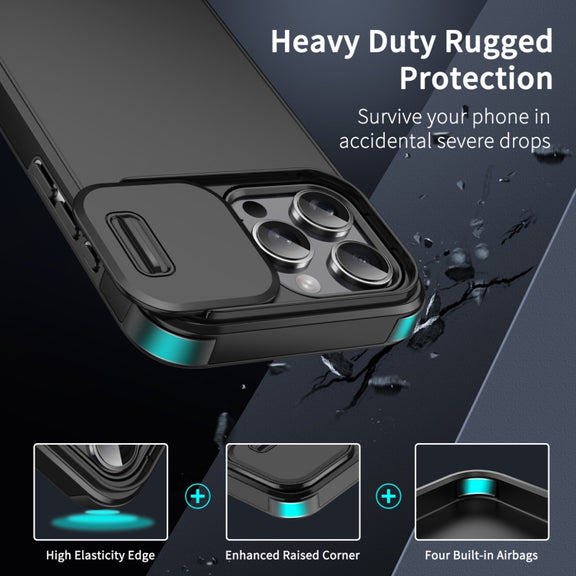 For iPhone 16 Sliding Camshield TPU + PC Phone Case(Black)