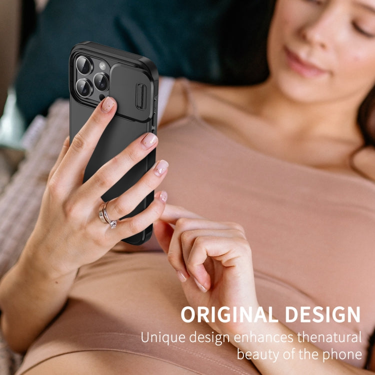 For iPhone 16 Sliding Camshield TPU + PC Phone Case(Black)