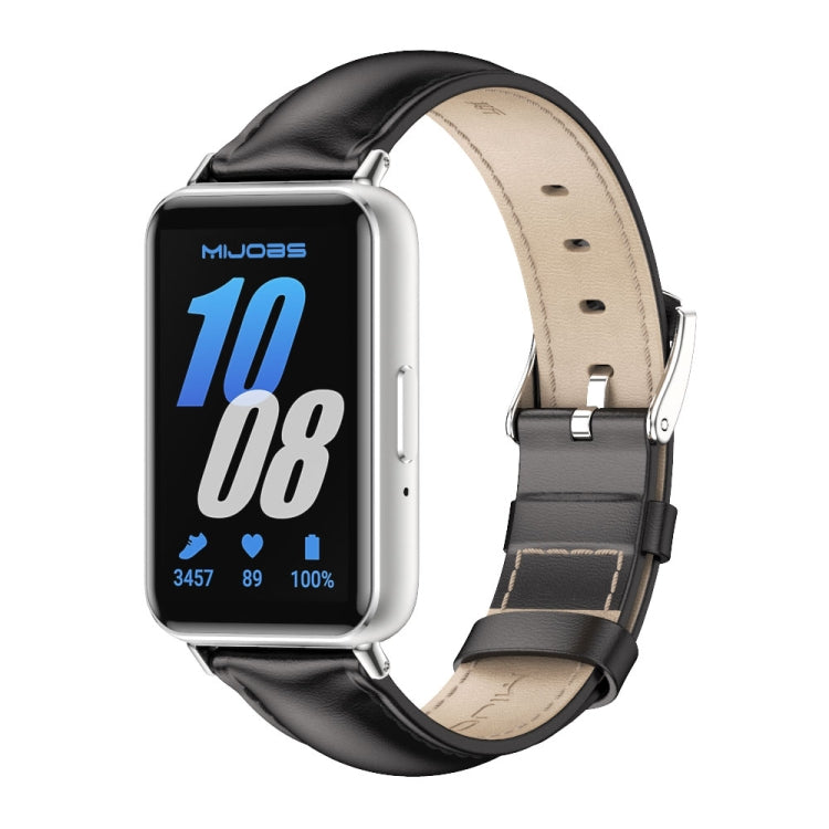 For Samsung Galaxy Fit 3 Mijobs Dual-sided Genuine Leather Watch Band(Black Silver)