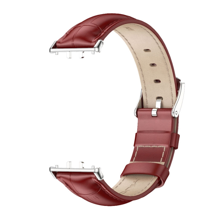 For Samsung Galaxy Fit 3 Mijobs Dual-sided Genuine Leather Watch Band(Bamboo Red Silver)