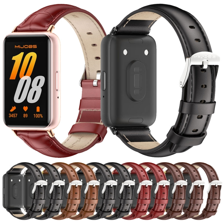 For Samsung Galaxy Fit 3 Mijobs Dual-sided Genuine Leather Watch Band(Black)