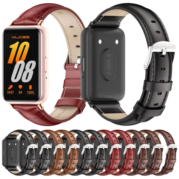 For Samsung Galaxy Fit 3 Mijobs Dual-sided Genuine Leather Watch Band(Black)