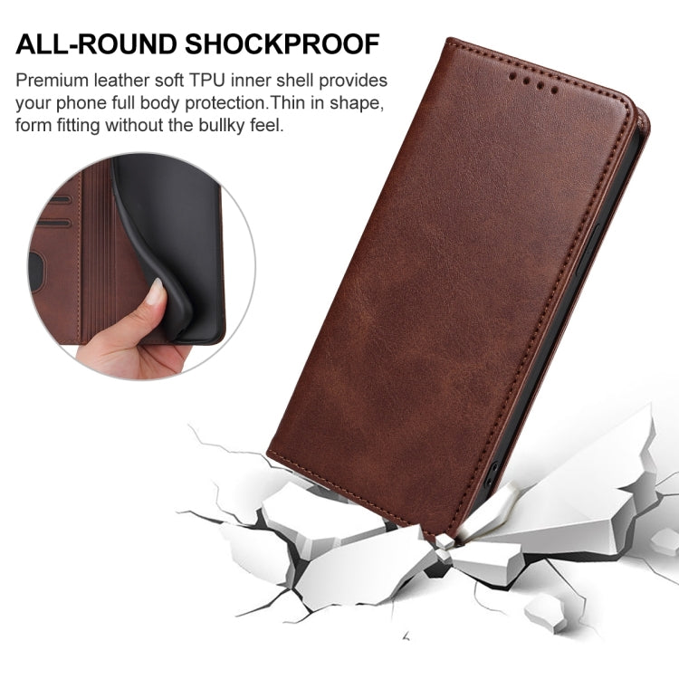 For Honor Magic6 Pro Magnetic Closure Leather Phone Case(Brown)