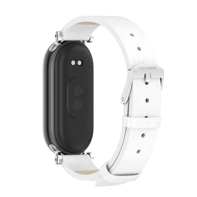 For Xiaomi Mi Band 8 / 9 / 9 NFC Mijobs GT4 First Layer Cowhide Watch Band(White Silver)
