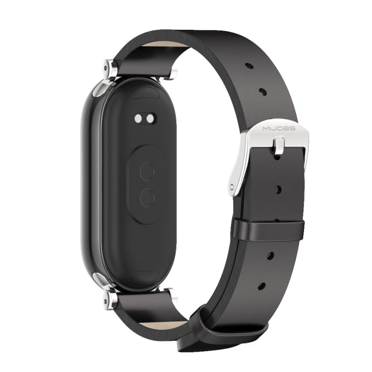 For Xiaomi Smart Band 10 / 9 / 8 Mijobs GT4 First Layer Cowhide Watch Band(Black Silver)