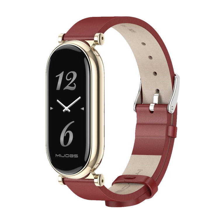 For Xiaomi Smart Band 10 / 9 / 8 Mijobs GT4 First Layer Cowhide Watch Band(Red Light Gold)