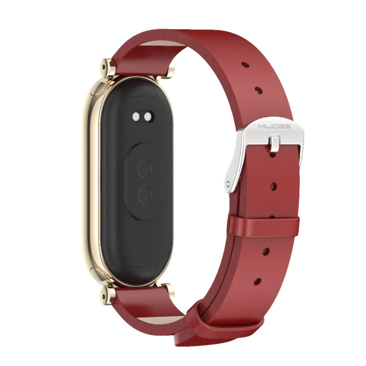 For Xiaomi Smart Band 10 / 9 / 8 Mijobs GT4 First Layer Cowhide Watch Band(Red Light Gold)