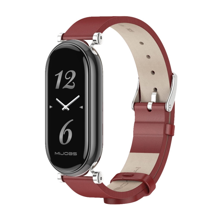 For Xiaomi Smart Band 10 / 9 / 8 Mijobs GT4 First Layer Cowhide Watch Band(Red Silver)