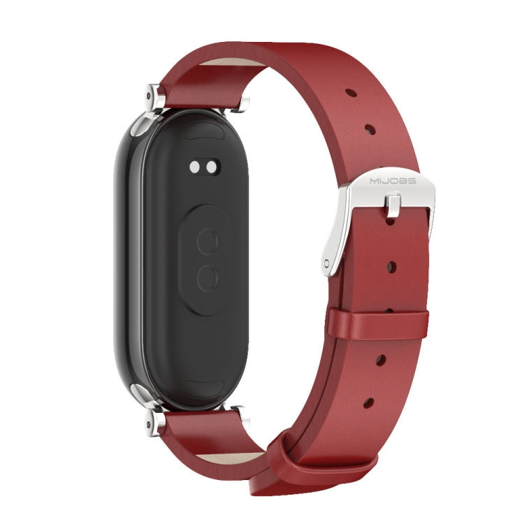 For Xiaomi Smart Band 10 / 9 / 8 Mijobs GT4 First Layer Cowhide Watch Band(Red Silver)