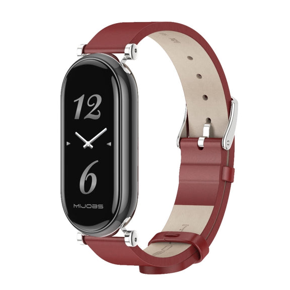 For Xiaomi Smart Band 10 / 9 / 8 Mijobs GT4 First Layer Cowhide Watch Band(Red Silver)